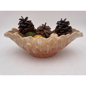 MCM Tan & White Ceramic Scalloped Edge Bowl